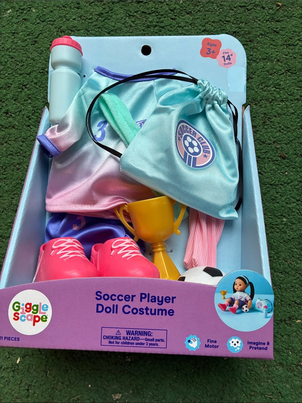 Kids Soccer Player Doll Costume - Pink & Aqua